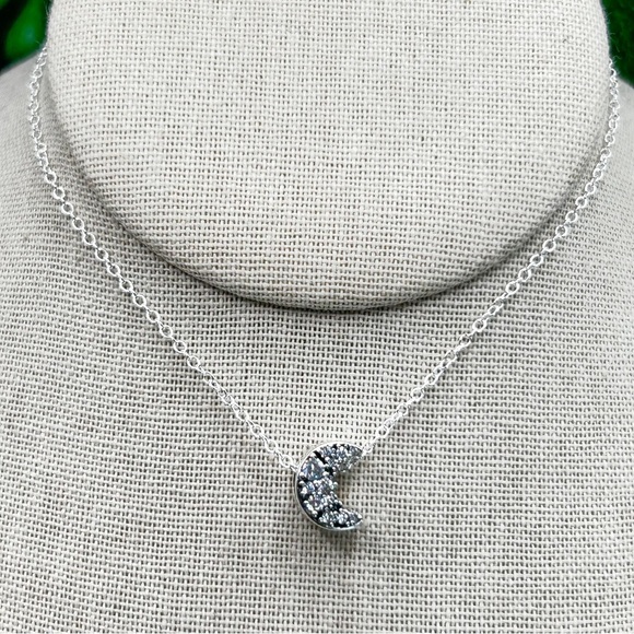 NWOT Sterling silver pave crescent moon charm pendant necklace 18” - Picture 10 of 16